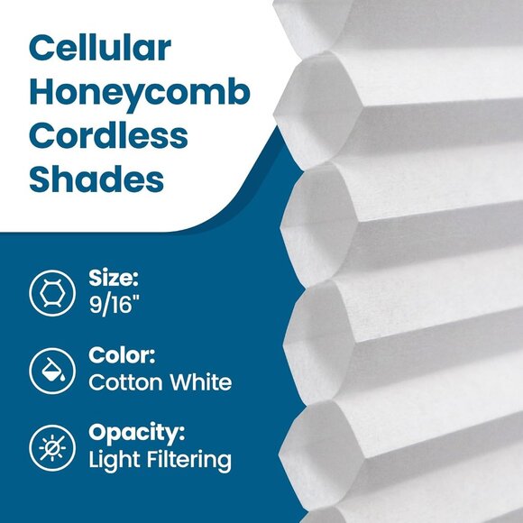 Cellular Honeycomb Cordless Shade Light Filtering White 34.5" W x 72" H - Picture 3 of 8